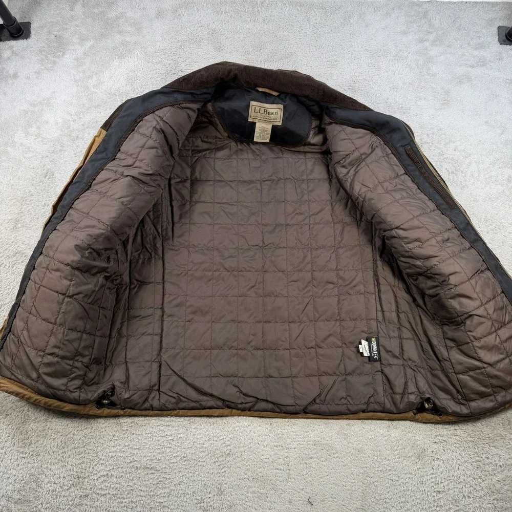 LL Bean Vest Mens Medium Brown Upcountry Waxed Down Quilted Puffer Corduroy